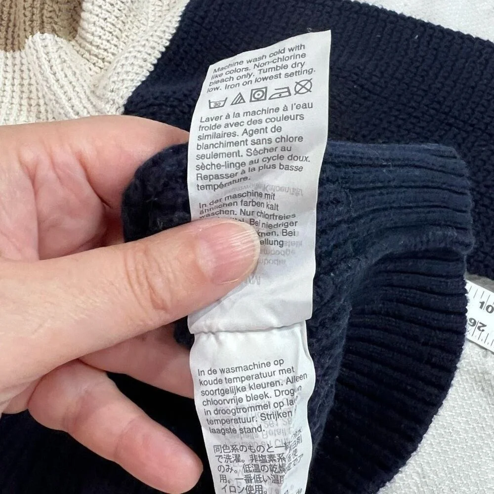 J. Crew Factory Tan White Navy Blue 100% Cotton Sweater Sz M‎ Mens